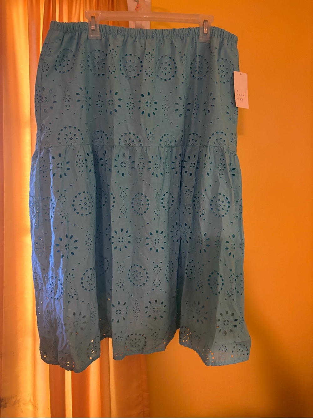 a new day Turquoise Eyelet Tiered Midi Skirt